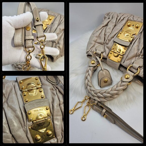 Miu Miu  Matelassé Beige Leather Two-Way Bag - Picture 13 of 17